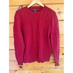 Cherokee Lamb Wool Blend Mens Cable Long Sleeve Crew Neck Dark Red Sweater M